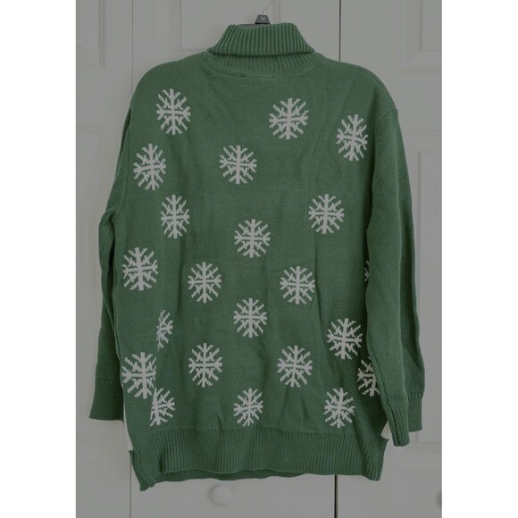 Ugly Christmas Sweater Women's Size 1X Green Snowman Turtleneck Pullover Knit - Picture 5 of 8